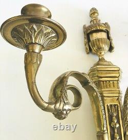 Vintage Art Deco Solid Brass Pair of Candle Wall Sconces Natural Patina