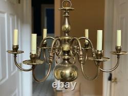 Vintage Brass Chandelier Colonial Williamsburg Style With Two Pair Wall Sconces