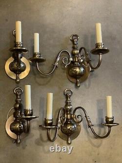 Vintage Brass Chandelier Colonial Williamsburg Style With Two Pair Wall Sconces