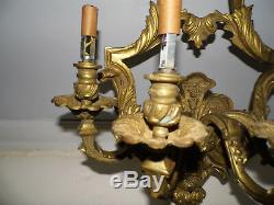 Vintage Brass Electric Wall Sconce 4 Arm #1 Large Ornate Heavy