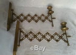 Vintage Brass Piano Accordion Candle Holders Wall Sconces Set Of Two