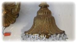 Vintage Bronze & Crystal Pair Wall Sconces c1950 Antique French Style
