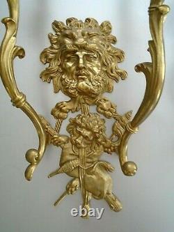 Vintage Bronze Figural Hercules & Dionysus God of Grape Harvest Wall Sconces