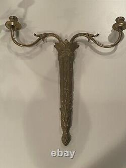 Vintage Cast Metal Wall Candle Sconces Flowers Daffodils Gold Swing Arm Art Deco