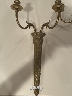 Vintage Cast Metal Wall Candle Sconces Flowers Daffodils Gold Swing Arm Art Deco