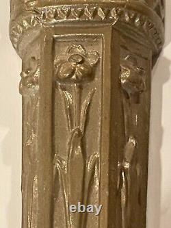 Vintage Cast Metal Wall Candle Sconces Flowers Daffodils Gold Swing Arm Art Deco