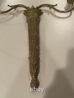 Vintage Cast Metal Wall Candle Sconces Flowers Daffodils Gold Swing Arm Art Deco