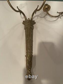 Vintage Cast Metal Wall Candle Sconces Flowers Daffodils Gold Swing Arm Art Deco