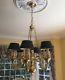 Vintage Colonial Brass Bouillotte Chandelier & Matching Wall Sconce Lamp Pair