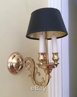 Vintage Colonial Brass Bouillotte Chandelier & Matching Wall Sconce Lamp Pair