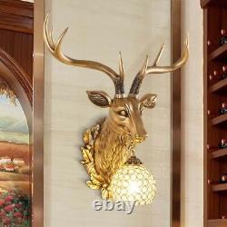 Vintage Country Resin Deer Wall Sconce Light Home Art Decor Crystal Wall Lamp