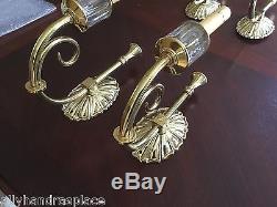 Vintage Crystal Brass French Hunt Horn Wall Sconces Pair NULCO