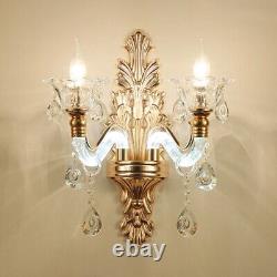 Vintage Crystal Candle Wall Sconce Light 2-Lamp French Style Vanity Lighting