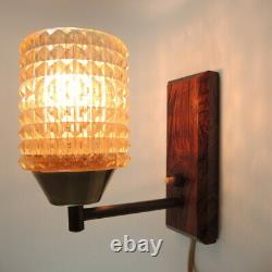 Vintage Danish Thick Crystal & Rosewood Wall Light or Sconce