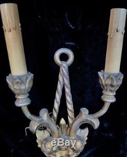 Vintage Early 20th Century Matching Electrified Wood Wall Sconces (4)