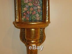 Vintage Fine Gold Polychrome and Hand Painted Wall Shelf Sconce Altar Shrine