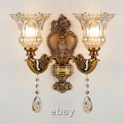 Vintage Floral Glass Wall Light Crystal Wall Lamp Fixture Bedroom Wall Sconce