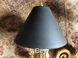Vintage French Colonial Black Tole Shade Brass Wall Sconce Bouillotte Lamp Pair