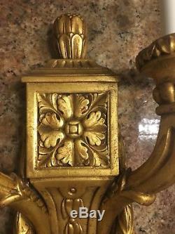 Vintage French Empire Giltwood Pair Wall Sconces Italy Italian 23
