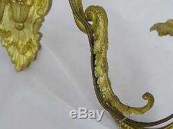 Vintage French Pair Gilt Bronze 3 Arm Wall Sconces