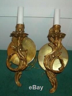 Vintage French Style Brass/gold Wall Sconce Light Fixture Pair