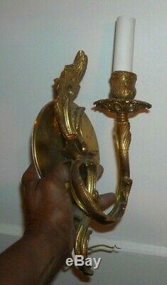 Vintage French Style Brass/gold Wall Sconce Light Fixture Pair