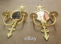 Vintage French Style Ornate Brass Mirror Wall Sconce Hollywood Regency Gold MCM