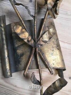 Vintage French Wall Sconce Lights Ornate Gilded Brass Salvaged Rococo Chic