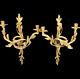 Vintage Gilt Brass Candlestick Wall Scones French Louis XV Style Large Ornate