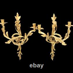 Vintage Gilt Brass Candlestick Wall Scones French Louis XV Style Large Ornate