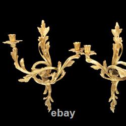 Vintage Gilt Brass Candlestick Wall Scones French Louis XV Style Large Ornate