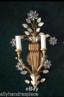 Vintage Gilt Crystal Flower Beaded Chandelier Wall Sconce BANCI FIRENZE