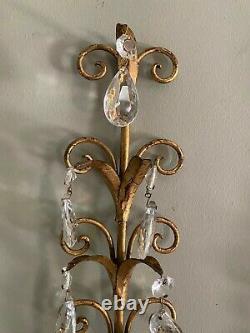 Vintage Gilt HOLLYWOOD REGENCY ITALIAN Wall Sconce Candle Holder PAIR 22 Tall