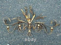 Vintage Gilt Tole Hollywood Regency 5 light candle Wall Sconce 36 X 21 Nice
