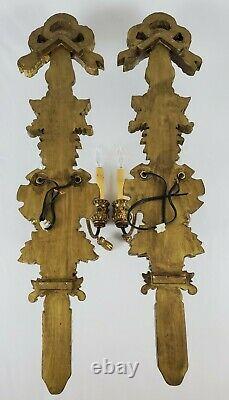 Vintage Gold Carved Gilt Wood Wall Sconces 2 Light Electric French Vicrtorian