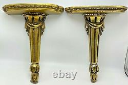 Vintage Gold Painted Wood Wall Shelf Sconce Hollywood Regency Pair Baroque