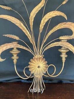 Vintage Gold Wheat Candle Wall Sconce Tole Toile Metal Wood Free Shipping
