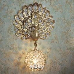 Vintage Golden Resin Peacock Wall Light Fixture DIY Crystal Ball E27 Wall Sconce