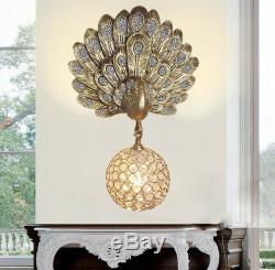 Vintage Golden Resin Peacock Wall Light Fixture DIY Crystal Ball E27 Wall Sconce