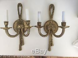 Vintage Greek Revival Brass Double Arm Wall Sconces Pair