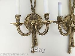 Vintage Greek Revival Brass Double Arm Wall Sconces Pair