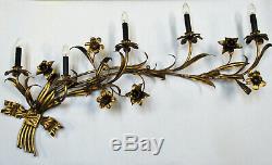 Vintage HUGE Italian Tole Wall Sconce Gold Gilt 48 Wide 5 Light Rewired