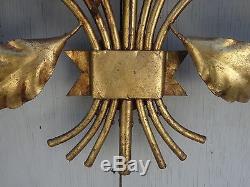 Vintage Hollywood Regency Italian Tole Metal Sconce Light Wall Sculpture Gold