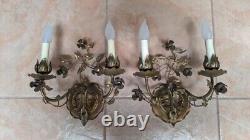 Vintage Hollywood Regency Metal Wall Sconce Lamp Pair