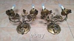 Vintage Hollywood Regency Metal Wall Sconce Lamp Pair