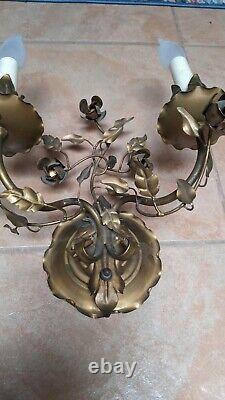 Vintage Hollywood Regency Metal Wall Sconce Lamp Pair