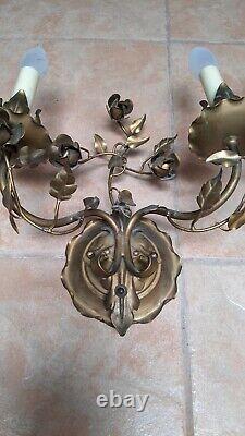 Vintage Hollywood Regency Metal Wall Sconce Lamp Pair