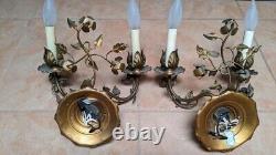 Vintage Hollywood Regency Metal Wall Sconce Lamp Pair