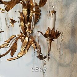 Vintage Hollywood Regency Tole 9 Arm Electric Gold Floral Wall Sconce Free ship