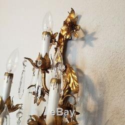 Vintage Hollywood Regency Tole 9 Arm Electric Gold Floral Wall Sconce Free ship